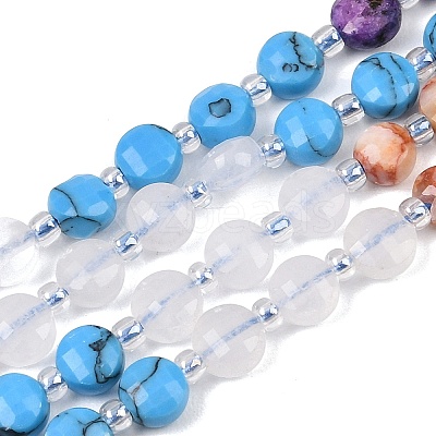 Dyed Natural White Jade & Red Netstone & Quartz Crystal & K2 Stone & Synthetic Turquoise Beads Strands G-Z135-B03-1