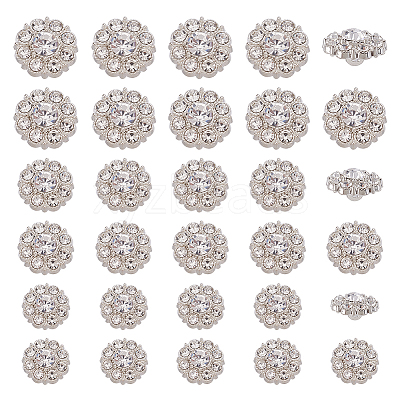 30Pcs 3 Styles 1-Hole Alloy Rhinestone Shank Buttons BUTT-GA0001-44S-1