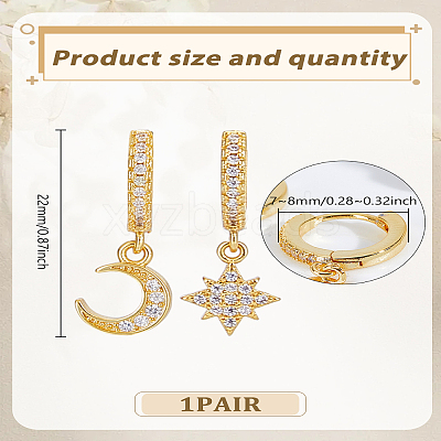 1 Pair Brass Micro Pave Clear Cubic Zirconia Hoop Earrings EJEW-LP0007-115-1