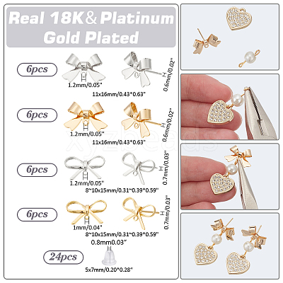 24Pcs 4 Styles Brass Stud Earring Findings KK-ME0002-44-1