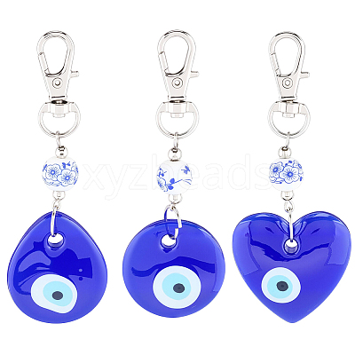 3Pcs 3 Styles Handmade Lampwork Evil Eye Pendant Decorations HJEW-CP0001-37-1