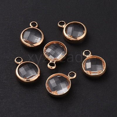 Golden Tone Brass Glass Flat Round Charms GLAA-M003-A-21G-1