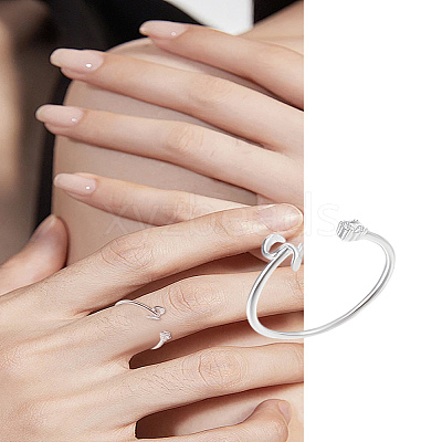 1Pc Letter Brass Rhinestone Open Cuff Rings for Women AJEW-LP0004-47S-S-1