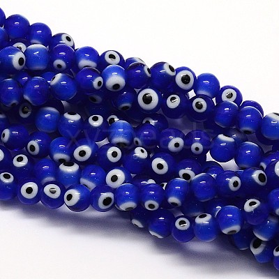 Handmade Evil Eye Lampwork Round Bead Strands X-LAMP-L055-8mm-06-1