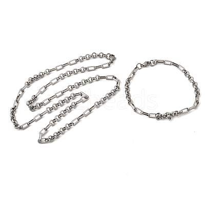 304 Stainless Steel Link Chain Bracelet & Necklace Jewelry Sets SJEW-L199-17P-1