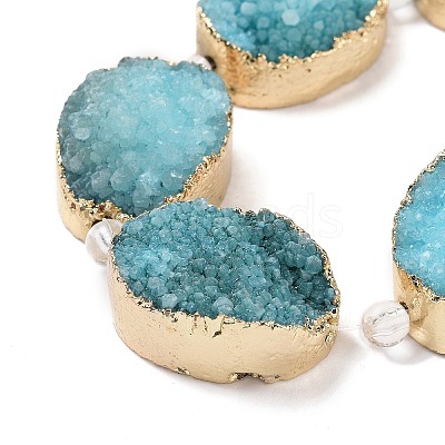 Golden Plated Dyed Oval Natural Drusy Quartz Crystal Beads Strands G-F144-07-1