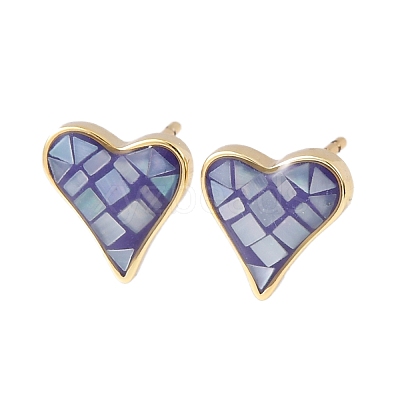 Brass Enamel Heart Stud Earrings EJEW-I322-08G-1