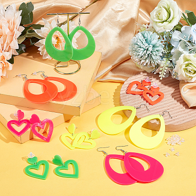 8 Pairs 8 Style Acrylic Heart & Teardrop Dangle Stud Earrings with Steel Pins for Women EJEW-PH0001-12-1