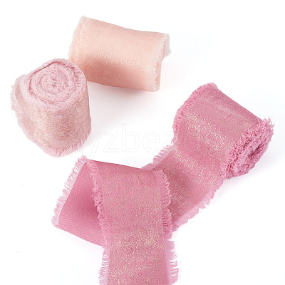 3 Rolls 3 Colors Polyester Frayed Fringe Ribbon OCOR-TA0003-80-1