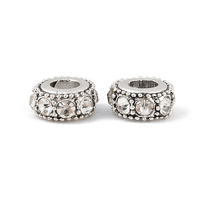 Flat Round Antique Silver Plated Alloy Rhinestone European Beads X-ALRI-Q228-10H-1