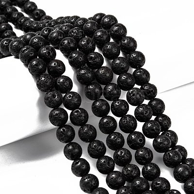 Natural Lava Rock Round Bead Strands G-M169-8mm-03-1