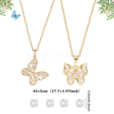 2 Sets 2 Styles Clear Cubic Zirconia Stud Earrings & Butterfly Pendant Necklaces Set SJEW-HY0001-01-1