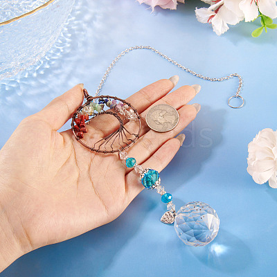 1Pc Wire Wrapped Alloy & Natural Mixed Stone Chips Tree of Life Hanging Suncatchers HJEW-TA0001-45B-1