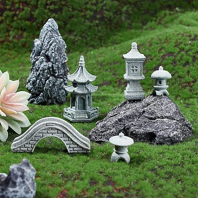 5Pcs 5 Style Chinese Pagoda Statue Stone Miniature Ornament AJEW-FH0002-53-1