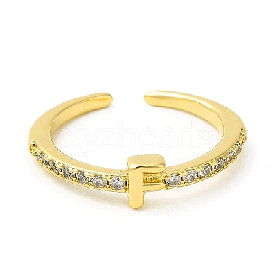 Clear Cubic Zirconia Initial Letter Open Cuff Ring RJEW-H120-09G-F-1