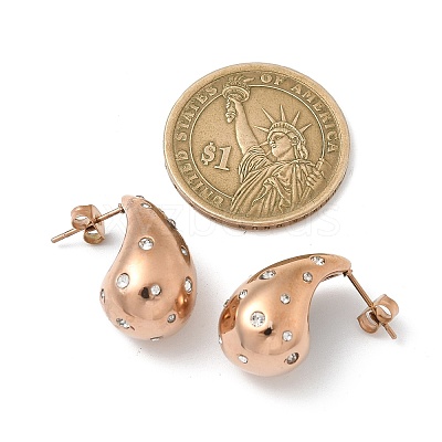 304 Stainless Steel Teardrop Stud Earrings EJEW-B108-05RG-A-1