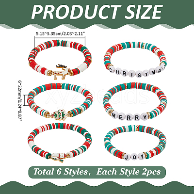 12Pcs 2 Sets Christmas Theme Polymer Clay Heishi Beaded Stretch Bracelets BJEW-ME0001-17A-1