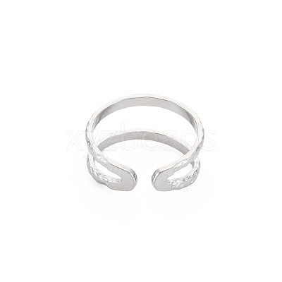 Non-Tarnish 304 Stainless Steel Double Line Open Cuff Ring for Women RJEW-S405-200P-1