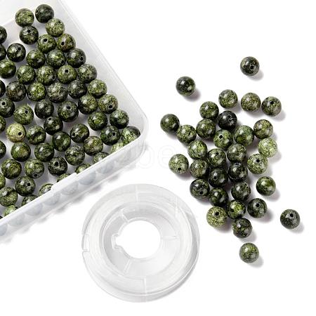 100Pcs 8mm Natural Serpentine/Green Lace Stone Round Beads DIY-LS0002-45-1