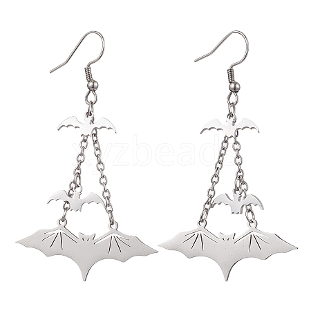 Tarnish Resistant 304 Stainless Steel Bat Pendants Dangle Earrings EJEW-TA00452-1