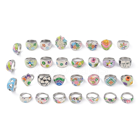 304 Stainless Steel Enamel Wide Finger Rings for Women STAS-U013-03A-P-1