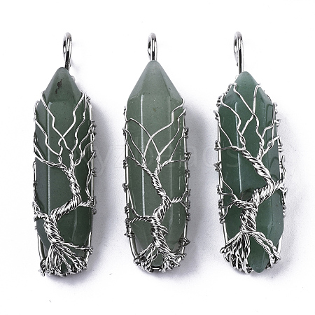 Natural Green Aventurine Big Wire Wrapped Pointed Pendants G-T133-P02D-1