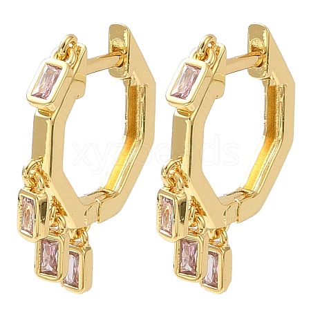 Cubic Zirconia Rectangle Dangle Hoop Earrings EJEW-Z019-03C-G-1