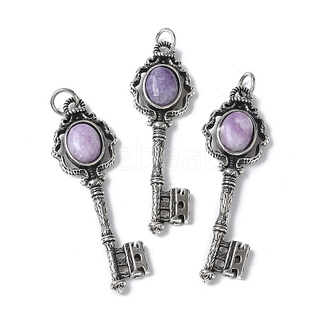 Key Brass Natural Lepidolite Big Pendants KK-D361-01AS-21-1