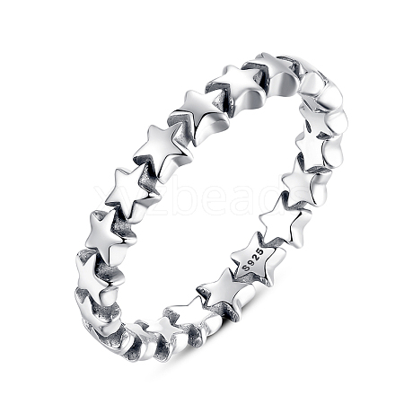 Anti-Tarnish Star Rhodium Plated 925 Sterling Silver Finger Rings RJEW-FF0003-07-17mm-1