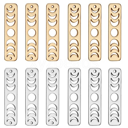 12Pcs 4 Style Brass Moon Phase Bar Links & Charms KK-SZ0005-45-1