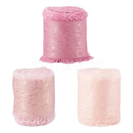 3 Rolls 3 Colors Polyester Frayed Fringe Ribbon OCOR-TA0003-80-1