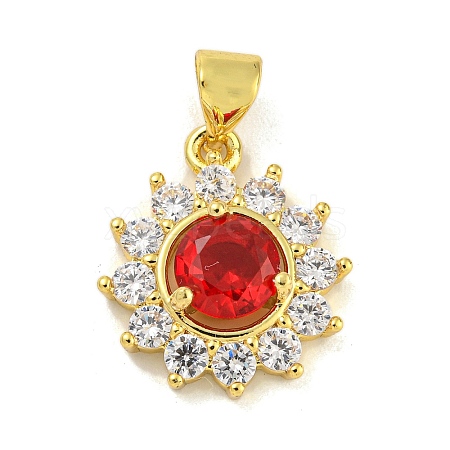 Flower Rack Plating Brass Micro Pave Cubic Zirconia Pendants KK-G513-92G-01-1