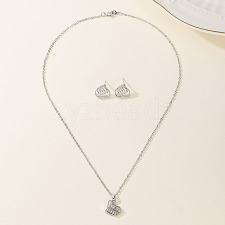 Vintage Retro Elegant Brass Cubic Zirconia Heart Stud Earrings & Necklaces Set for Women MT5778-1