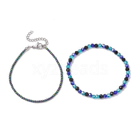 2Pcs Glass Beads Bracelets Stretch Bracelets Sets BJEW-JB10975-1