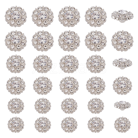 30Pcs 3 Styles 1-Hole Alloy Rhinestone Shank Buttons BUTT-GA0001-44S-1