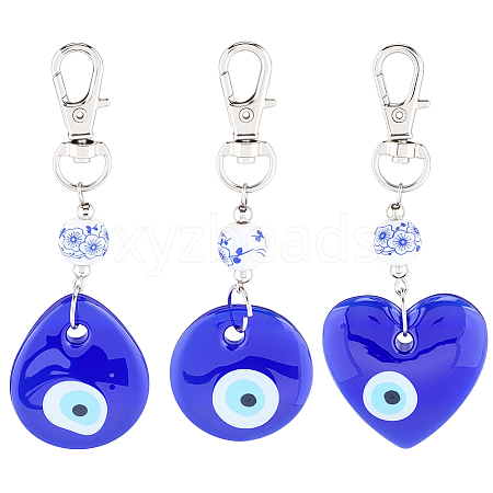 3Pcs 3 Styles Handmade Lampwork Evil Eye Pendant Decorations HJEW-CP0001-37-1