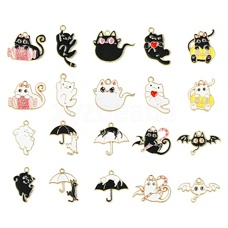 40Pcs 20 Styles Halloween Theme Zinc Alloy Enamel Pendants ENAM-CJ0006-67-1