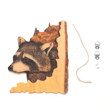 Raccoon Animal Wooden Gift Ornament Home Wall Hanging Decoration HJEW-WH0028-44-1