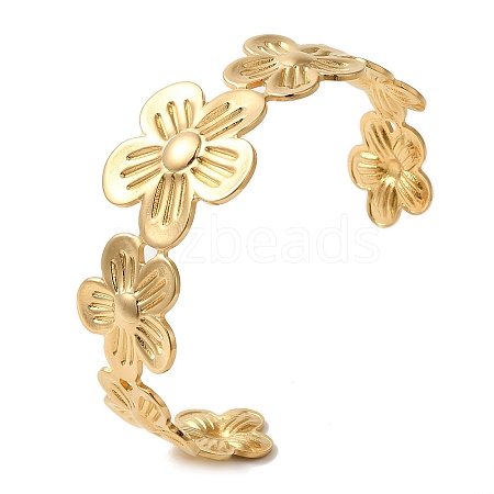 Titanium Steel Flower Open Cuff Bangles for Women BJEW-G719-13G-1