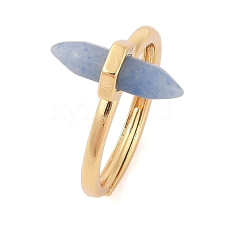 Double Pointed Hexagonal Prism Natural Blue Aventurine Adjustable Rings for Women RJEW-G327-01G-07-1