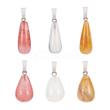 Fashewelry 12Pcs 6 Style Natural & Synthetic Gemstone Pendants G-FW0001-23-1