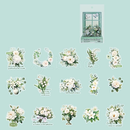 Refreshing Vintage Plant Style Flower PET Adhesive Waterproof Stickers Self-Adhesive Stickers PW-WGCB678-06-1