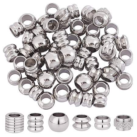   100Pcs 6 Style 201 Stainless Steel European Beads Sets STAS-PH0005-43-1