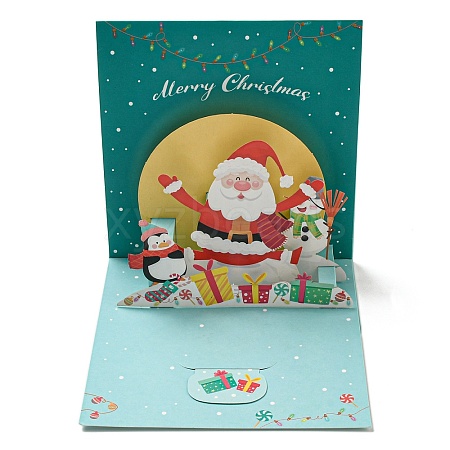 Square 3D Santa Claus Pop Up Paper Greeting Card AJEW-P124-B03-1