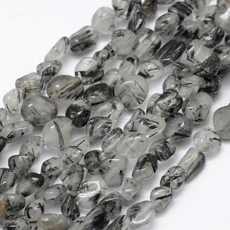 Natural Black Rutilated Quartz Beads Strands G-F521-31-1