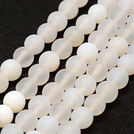 Frosted Natural White Agate Beads Strands G-F377-8mm-1