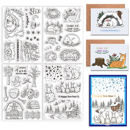 Globleland 4Pcs 4 Styles Custom Winter Theme PVC Plastic Clear Stamps DIY-GL0004-87A-1