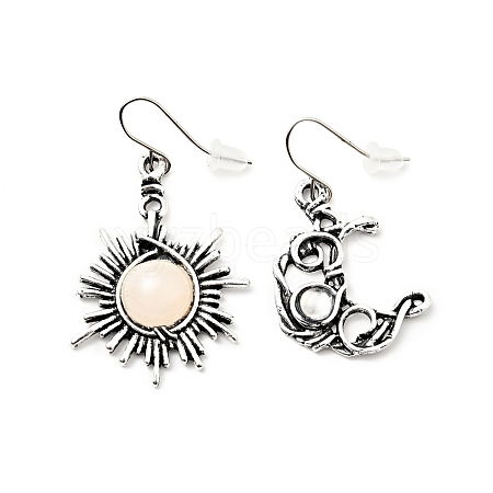 Resin Beaded Moon and Sun Asymmetrical Earrings EJEW-C036-01F-1