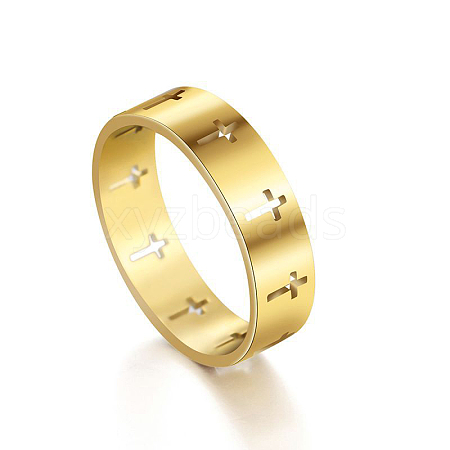 Stainless Steel Cross Finger Ring RELI-PW0001-003F-G-1