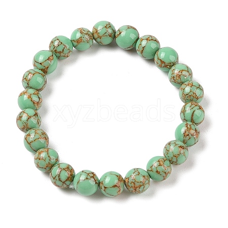 Synthetic Turquoise(Dyed) Round Beaded Stretch Bracelets G-U005-01B-07-1